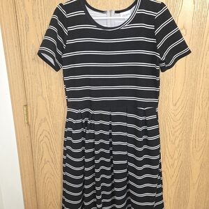 LuLaRoe Black and White Striped Midi Dress